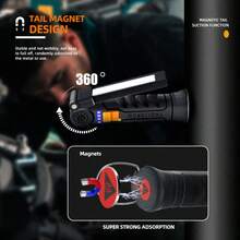 1pc Magnetic Foldable Multi-Functional Flashlight, Rechargeable Professional Car Repair Work Light, 360° Rotatable, Tail Magnet - Multicolor - View 7