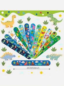 24pcs Colorful Dinosaur Slap Bracelets - Fun Party Favors & Classroom Rewards For Youngsters' Theme Events, Assorted Designs With Cartoon Dinosaurs, T-Rex, And More - PVC Material, No Batteries Needed, Classroom Rewards|Cartoon Dinosaurs Design|PVC Slap Bracelets, Dinosaur Party Supplies - View 5