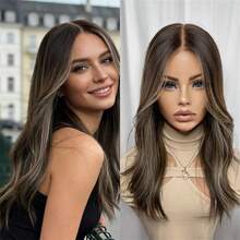 自由分缝假发 渐变灰金色挑染 合成高清蕾丝前假发 自然波浪假发 无胶预拔发际线 女士假发 - 彩色 - 查看 12