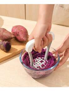 2 piezas Prensador manual de patatas, herramienta de prensado de alimentos para hacer puré, para uso doméstico, prensador de camote - Multicolor - Ver 8