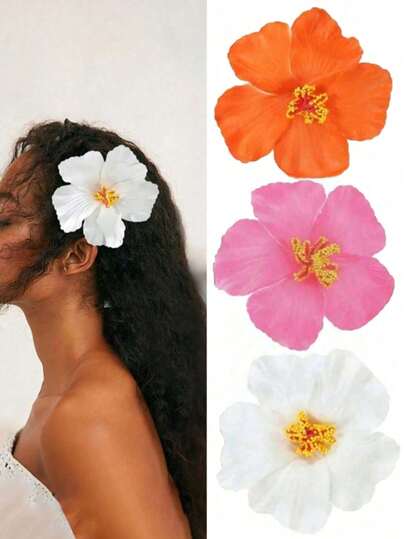 1/3pcs Hawaiian Flower Hair Clips, Artificial Flower Hair Clips Suitable For Women, Hibiscus Flower Hair Clips, Lotus Flower Hair Clips, Suitable For Holiday Beach Party, Summer Tropical Flower Hair Accessories, Wedding Party, Girl Gift, Mother's Day, Hair Clips, Hair Pins, Hair Accessories, School Supplies, Headwear