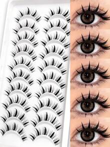 Asiteo 10 Pairs Anime Style False Eyelashes - Delicate & Soft, Reusable, Lightweight & Natural, Faux Mink Lashes, Suitable For Dramatic Eye Makeup, Cosplay And Role-Playing (Suitable For Beginners) - 黑色 - 查看 1