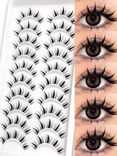 Asiteo 10 pares de pestañas postizas estilo anime - Delicadas y suaves, reutilizables, ligeras y naturales, pestañas de mink falso, adecuadas para maquillaje dramático de ojos, cosplay y juegos de roles (adecuadas para principiantes)