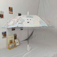 1 pieza Paraguas transparente PVC totalmente automático con patrón de gatito azul, con un marco reforzado y duradero, conveniente y atmosférico - Gatito azul - POE - Ver 9