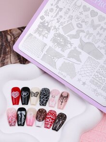 1 khuôn dập móng tay hình trái tim nơ ren, khuôn dập móng nghệ thuật hình trái tim và bướm họa tiết da báo, khuôn làm móng bằng thép không gỉ có thể tái sử dụng, dụng cụ khắc móng nghệ thuật bằng kim loại. - Nhiều màu - Xem 4