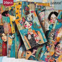 20pcs Bohemian Butterfly Female Portrait Greeting Cards - 4x6 Inches, Scrapbooking Stickers, Classic Poster Girl Illustrations, Collectible Decorative Cards For Scrapbooking And Crafts - Multicolor - View 1