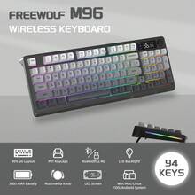 FREEWOLF M96 无线游戏键盘，旋钮控制蓝牙/2.4G无线机械键盘，RGB背光带显示屏，PBT键帽，3000mAh电池 - 查看 2