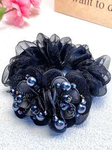 Pearl Double Flower Large Intestine Hair Tie, Suitable For Daily Hair Styling, Travel, Gatherings, Daily Leisure And Commuting, Photography, Spring And Summer Clothing Matching - Multicolor - View 7