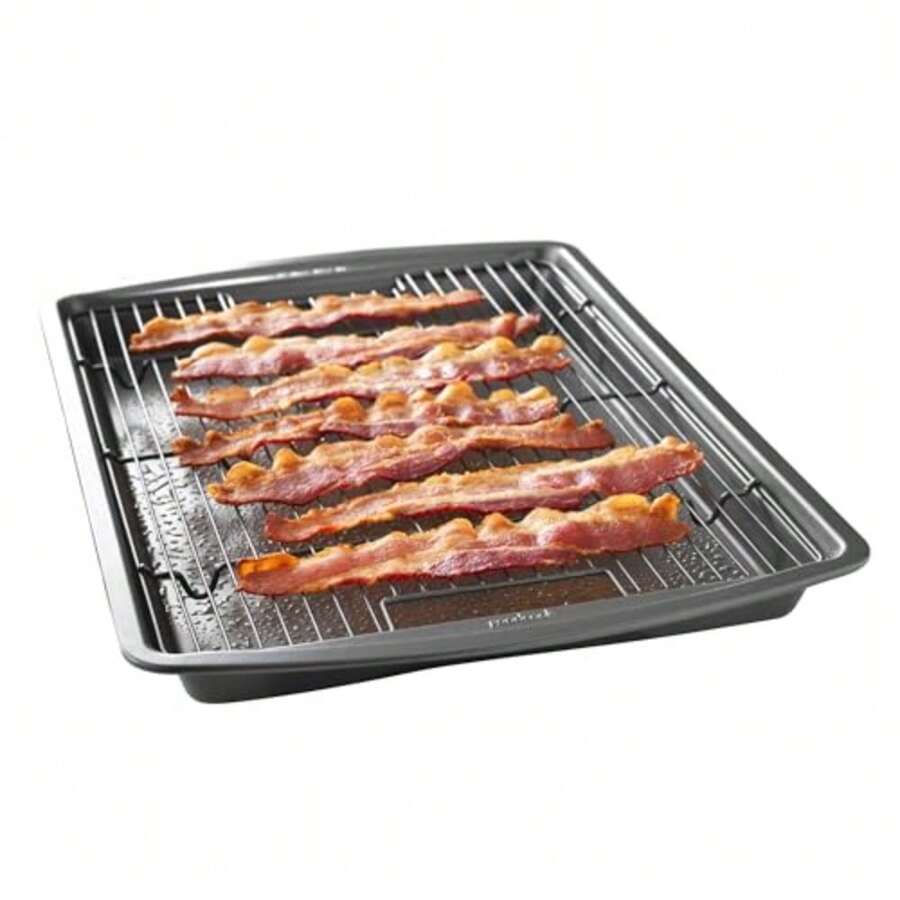 15" X 10.5" Nonstick Carbon Steel Baking Pan And Raised Wire Rack Pizza Crisper Crispy Bacon Multipurpose Cing Sheet Pan Cooling Rack Kitchen Cware Set Dishwasher - 深灰色 - 查看 1