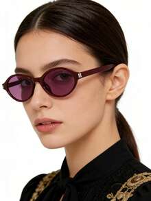 1pc Women's Casual Retro Oval Small Frame Red Fashion Glasses, Suitable For Daily Wear And Street Photography - Wine Red Frame Red Tablet - View 1