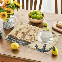 4/6/8 Pcs Set, Nautical Map Placemats, Boat Pattern Party Decor, Linen Dining Table Mats, Washable Printed Coasters, Surface Protection Pads, Ideal Decoration For Holiday Kitchen And Home Gatherings - Multicolor - View 5