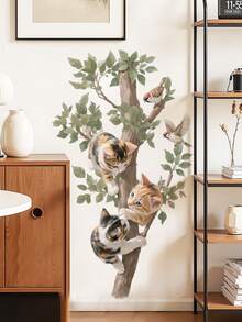 1pc Removable Wall Sticker For Kids Room, Tree With Cats, Fresh Leaf Wall Decor - 48016-leaf Gap - View 6