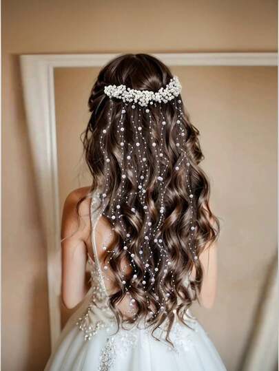 Multi-Layer Faux Pearl Tassel Headpiece, Fashionable Hair Accessory Suitable For Weddings And Parties