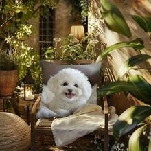 1Pc Cute White Puppy Print Throw Pillow Cover, 17.7*17.7 Inches, Single-Side Print, Suitable For Farmhouse, Living Room, Bedroom, Sofa, Porch, Patio, Outdoor Decor, Machine Washable With Zipper, Not Insert Included - Multicolor - View 5