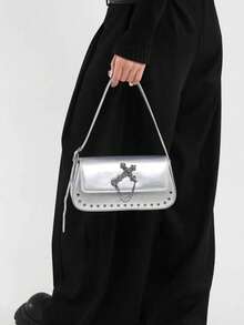 2026 New Fashion Bag, Niche Gothic Style Cross Baguette Bag, Chic Ladies' Handbag, Retro Versatile Underarm Shoulder Bag - Multicolor - View 6