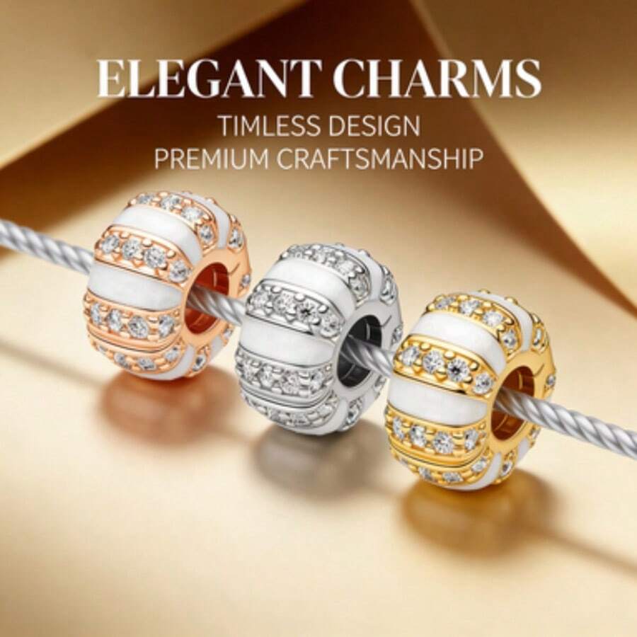 1 hạt charm kẹp pha lê sọc thanh lịch - Mạ vàng & bạc, hạt DIY để làm vòng tay và trang sức. - Nhiều màu - Xem 1