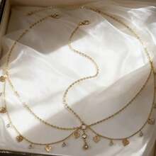 Cadena de frente con forma de corazón estilo bohemio 2026, cadena de cejas, cadena tipo diadema - Dorado - Ver 1