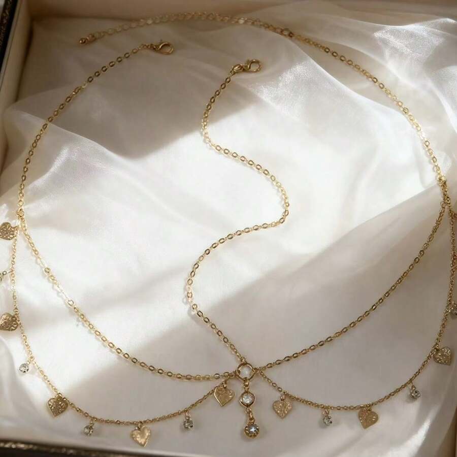 Cadena de frente con forma de corazón estilo bohemio 2026, cadena de cejas, cadena tipo diadema - Dorado - Ver 1