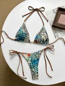 2025 Vintage Leopard Print Pattern Bikini 2 Pieces Set Women - 彩色 - 查看 1