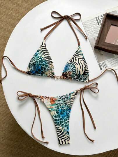 2025 Vintage Leopard Print Pattern Bikini 2 Pieces Set Women