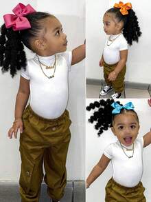 1件裝黑色蓬鬆泡泡馬尾假髮，適合非洲兒童，附蝴蝶結、小捲髮，兒童非洲式髮型，8束彈簧髮圈，日常配戴假髮（多色可選） - 自然黑 - 查看 5