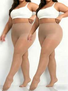 2双装女士性感20D透明连裤袜，时尚简约，舒适透气 - 杏色 - 查看 1