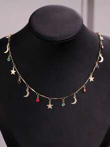 Dây chuyền tua rua đính hạt hình trăng sao thiết kế độc đáo, thời trang phóng khoáng, nhiều màu sắc, phù hợp cho tiệc tùng, ngày lễ, phối đồ, trang sức nữ. - Nhiều màu - Xem 2