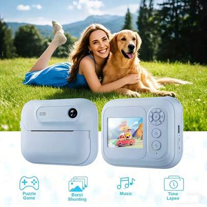 1pc Portable Camera Printer, Instant Photo Printer Camera, High Definition Digital Camera, Supports Instant Photo Printing - 3 Rolls Of Photo Paper, Supports Video Recording, Photography And Printing Functions - Suitable For Travel, Leisure, Home, Office, Photo Printing, USB/Type-C Charging Port, Ideal Gift For Holidays, Birthdays