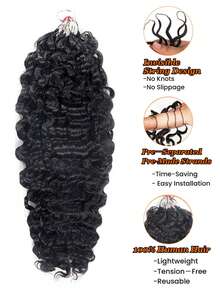 1包/50克缅甸卷发真人钩编接发，雷米真人发羽毛线波西米亚钩编辫子，缅甸卷发无缝女士微型预环奇迹结接发 - Natural Black - 查看 5