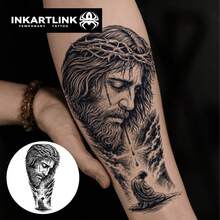 2pcs INKARTLINK Jesus Tears Sacred Icon Temporary Tattoos, Long-Lasting 1-2 Weeks Plant-Based Juice Tattoos, Suitable For Men And Women, Must-Have For People And Parties - Black - View 2