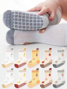 5 Pairs Cartoon Vegetable & Fruit Dotted Anti-Slip Soft Bottom Indoor Floor Socks, Breathable Mesh Baby Toddler Shoes, Suitable For Daily Wear - Multicolor - View 5
