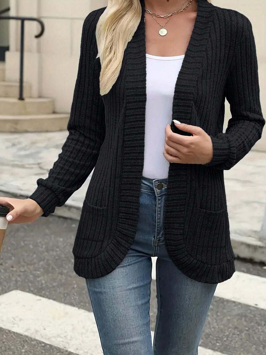 New Spring/Summer Fashion Elegant Solid Color Casual Ribbed Knit Cardigan Sweater Sports