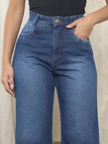 Women's Wide Leg Jeans, Marbled, No Lycra, High Waist, Premium Sophisticated Elegant, Wide Leg, On - 藍色 - 查看 2