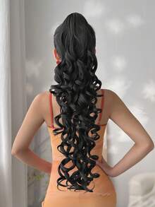 Tóc giả đuôi ngựa dài 26 inch màu đen, kiểu sóng tự nhiên, chịu nhiệt, làm từ chất liệu tổng hợp, phù hợp cho phụ nữ sử dụng hàng ngày và dự tiệc. - màu đen - Xem 4