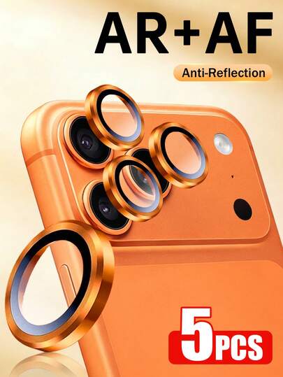 Yezodawee 5 Stück Kameraobjektiv Schutz für iPhone 17 Pro Max/17 Pro/16 Pro Max/16 Pro/15 Pro Max/15 Pro/14 Pro Max/14 Pro, ultra-robuster hochauflösender separater Kameraschutz, ultra-dünnes gehärtetes Glas, orangefarbener individueller Ring mit AR AF Beschichtung, Feder als Geschenk