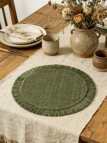1/2/4/6/8 Pcs Bohemian Fringed Round Paper Placemats, Sunflower Design, Multi-Color, For Holiday Party, Hotel, Home - Dark Green - View 7