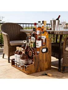 1pc 4-Tier Wooden Wine Bottle Rack | Portable Bar Organizer Rack, Suitable For Home Bar, Living Room And Fireplace Area - Ideal For Whiskey Collectors And Home Entertainers - Stylish Liquor Storage Rack For Cocktail Enthusiasts - Multicolor - View 5