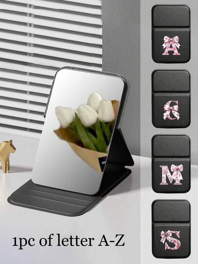 1pc Mini Pink Bow Letters Foldable Portable Makeup Mirror,Letters Of A-Z Makeup Mirror With Bracket, Travel Mirror, Beauty Products, Desktop Makeup Mirror, Rectangular Desktop Compact Mirror Foldable Small Minimalist Makeup Mirror, Travel Portable Makeup Mirror For Women'S Gift - The Best Gift For Mom And Teacher,Valentine'S Day Gift Guide