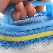 A Sponge Cleaning Brush With A Handle, Which Can Be Used At Home To With Stubborn Stains, Can Effectively Remove Scale From Bathtubs And Grease From Cookware. A Cleaning Sponge For Kitchens And Bathrooms - Random Style - View 10