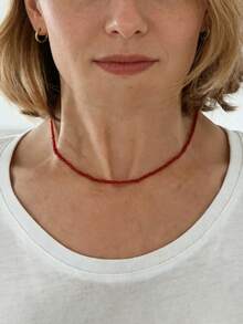 Collar de cuentas de ágata roja y piedras preciosas | Hecho a mano | Joyería única | Apilable | Un regalo para ella - Rojo - Ver 7