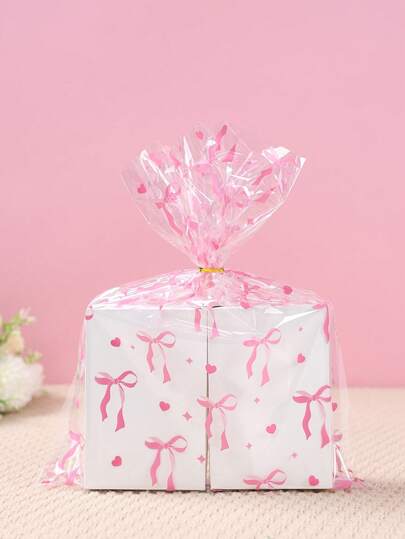 30个粉色蝴蝶结玻璃纸礼品袋，透明扭绳糖果袋，玻璃纸袋，爱心图案零食包装袋，婚礼派对饼干收纳袋，求婚派对礼品包装袋，订婚仪式礼品包装用品，新娘送礼会用品，婴儿派对礼品篮包装，性别揭晓派对包装用品，成人礼派对餐桌装饰，女孩生日礼物，春季礼物，家居装饰，房间装饰，派对小礼物