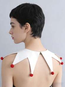 DA FEN QI MI MA 1 pezzo Colletto da giullare con decorazione a pompon rossi, accessorio per costume cosplay di Ognissanti e carnevale - Bianco - Visualizzare 3