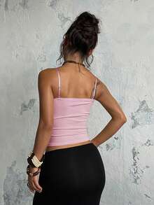 Solid Color Lace Patchwork Casual Camisole Top For Summer Pink - Pink - View 2