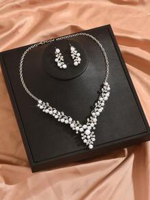3件套珍珠形新娘女士时尚水晶项链套装，奢华珠宝套装，适合高档晚礼服和高档晚宴。 - 耳環+項鍊 - 查看 10