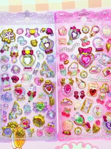 Sparkling Charm! 3D Heart-Shaped Crystal Stickers, Gold Foil Princess Style 3D Stickers Suitable For DIY Planner, Album, Phone Case, Great Gift For Girls And Teenagers. Home Room Decor, Party Decoration, Birthday Gift, Various Holiday Gifts, Fashionable . - Multicolor - View 2