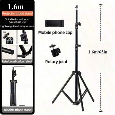 Adjustable Height Retractable Tripod Stand - Portable Aluminum Alloy Floor Stand With Pan Head, 1/4" Screw, For Smartphones, Cameras, Projectors, Smartphone Mounting, Sleek Metallic Finish, Sturdy Construction