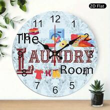 1-Piece Innovative Laundry Room Themed Wall Clock (2D Model), Featuring Laundry Detergent, Clothes Pegs, And Washing Machine Designs (AA Batteries Not Included) -- Suitable For Modern Minimalist Home Decor In The Living Room, Bathroom, Kitchen, Bedroom, And Living Room - Style 1 - View 1