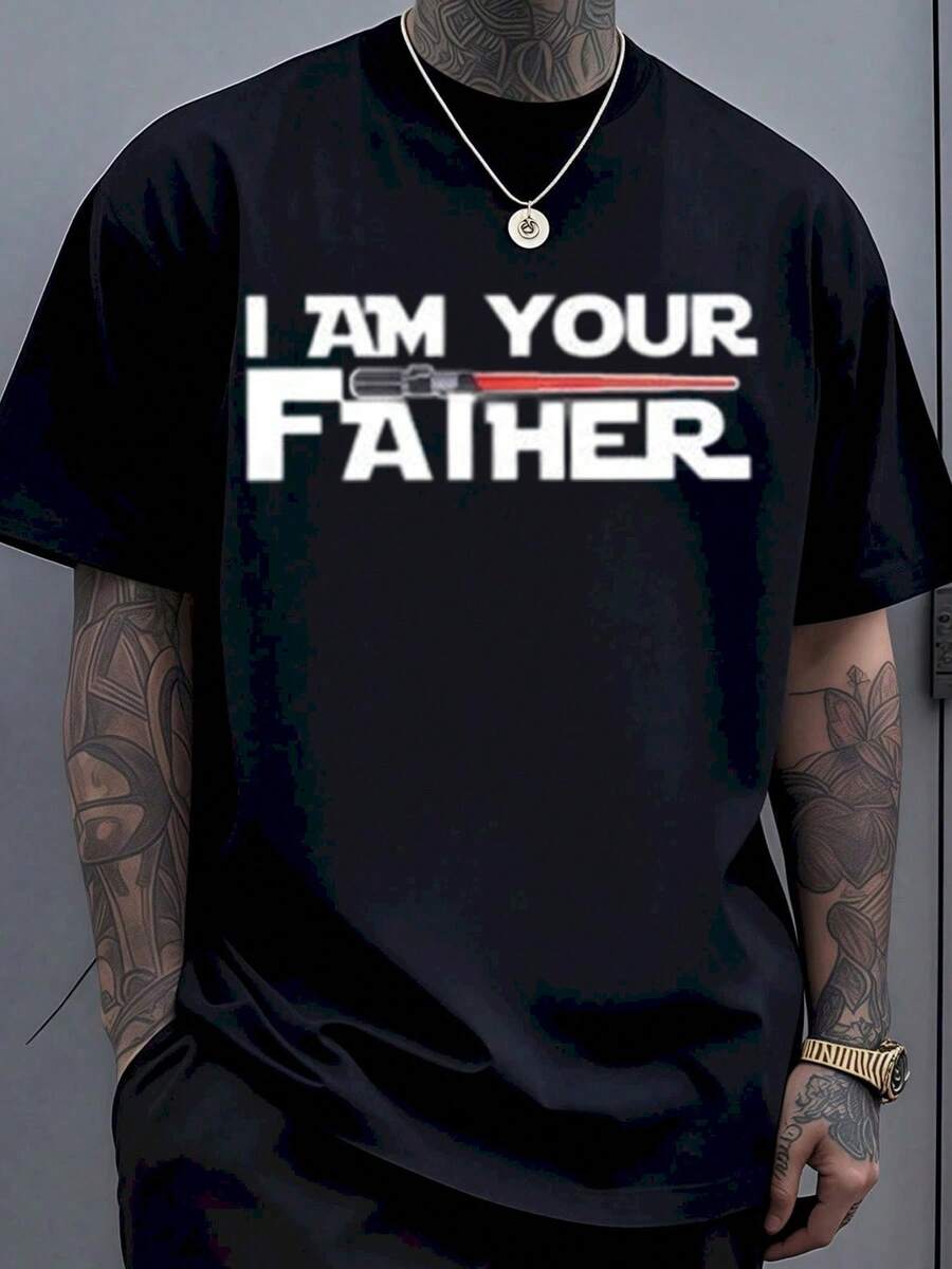 I Am Your Father Star Wars Inspired T-Shirt For Men Black Casual Graphic Tee With Lightsaber Design Unisex Fashion Top Birthday Gift Idea For Fans - Black - View 1