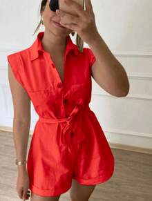 Women's Clothing/ Jumpsuit/Headband/Linen - 紅色 - 查看 1