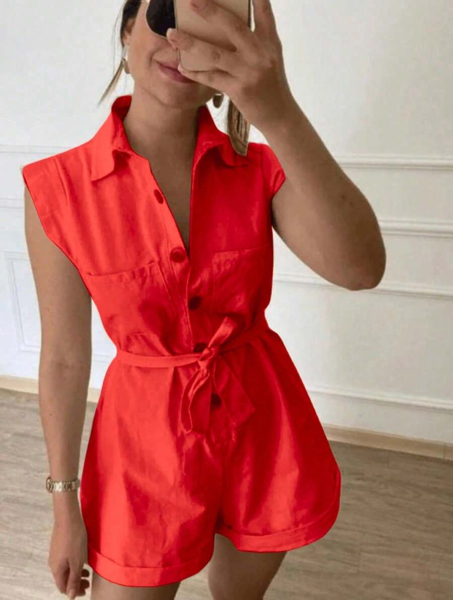 Women's Clothing/ Jumpsuit/Headband/Linen - 紅色 - 查看 1
